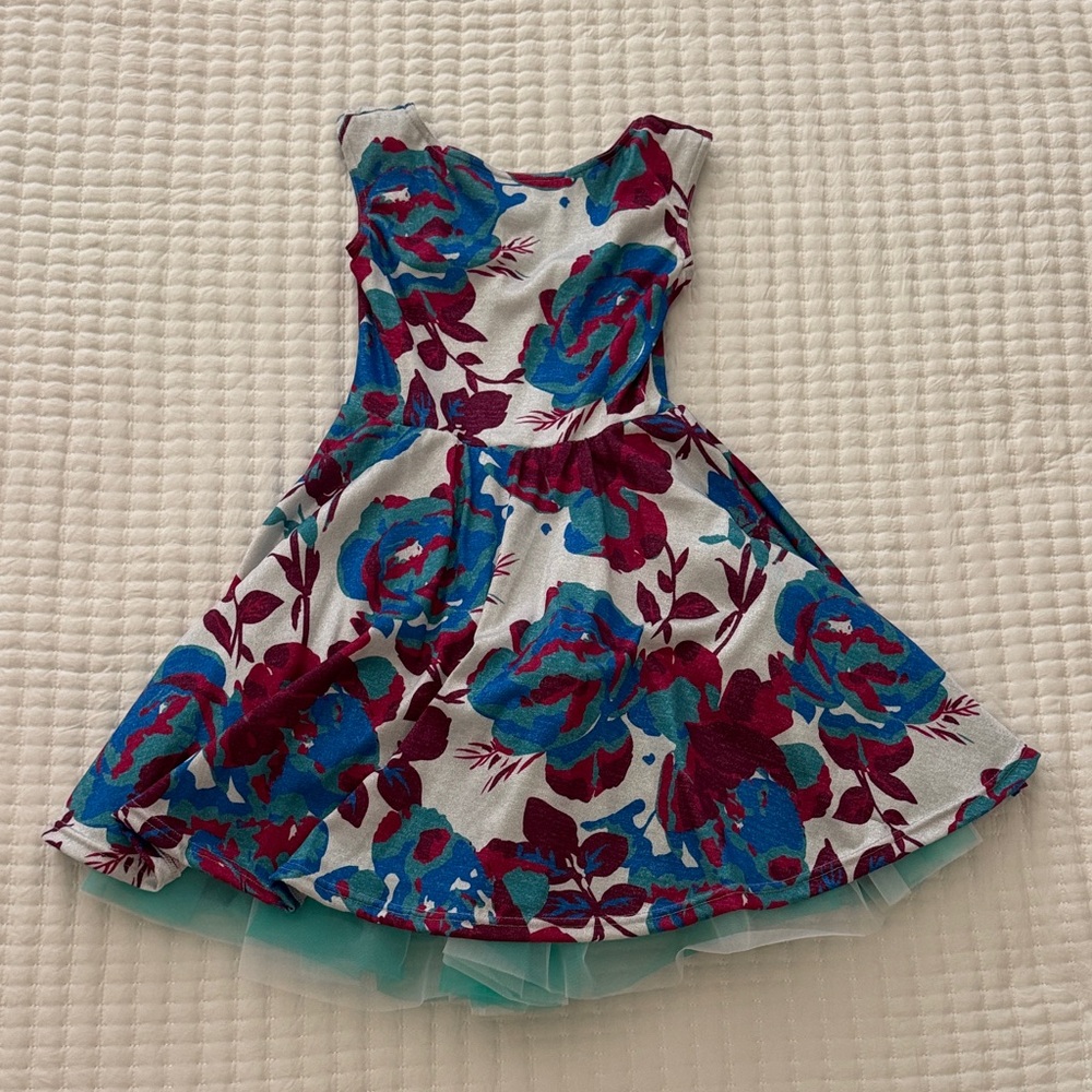 Weissman Kids Floral Dress in Blue and Red
